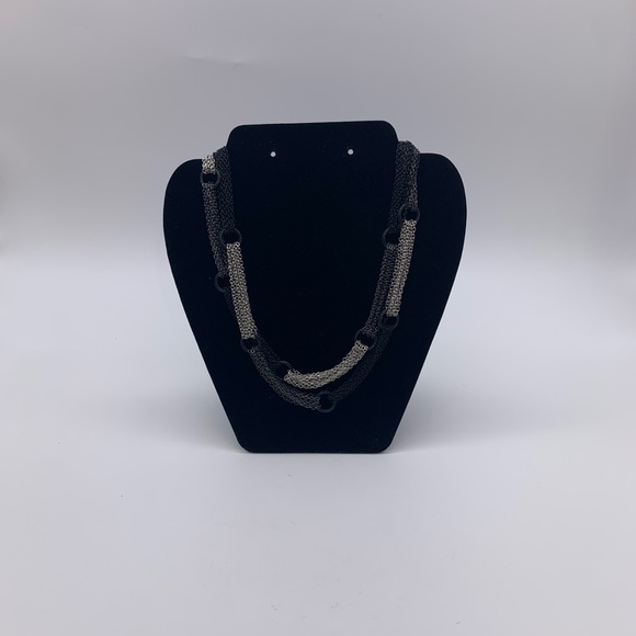 Long Necklace Chain Mesh Link & Hoops Silver Black Gray Tone Gun Metal Multi 20” - Picture 2 of 10